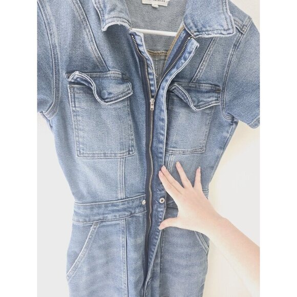 Good American Fit For Success Denim Short Sleeves Cargo Cotton Jumpsuit 1 Small - Picture 5 of 13